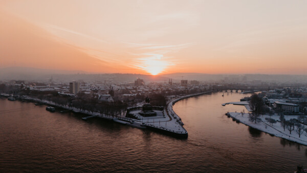 The Deutsches Eck during sunset with snow. © Janko.Media The Deutsches Eck during sunset with snow. © Janko.Media