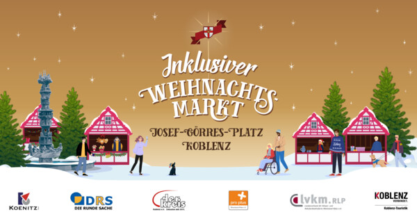 Personen auf dem Görresplatz mit Weihnachtsmarktbuden im Hintergrund ©Koblenz-Touristik GmbH