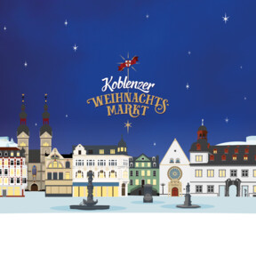 Grafik zum Koblenzer Weihnachtsmarkt mit Darstellung der Altstadt und diversen Sehenswürdigkeiten in Koblenz ©Koblenz-Touristik GmbH