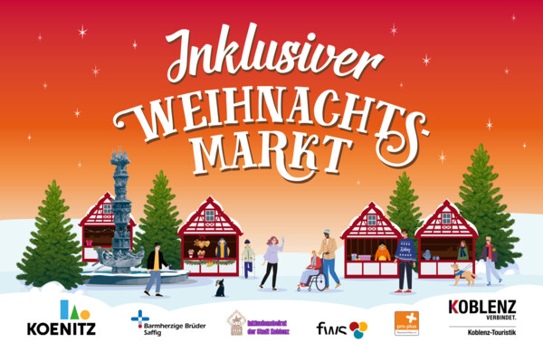 Personen auf dem Görresplatz mit Weihnachtsmarktbuden im Hintergrund © Koblenz-Touristik GmbH